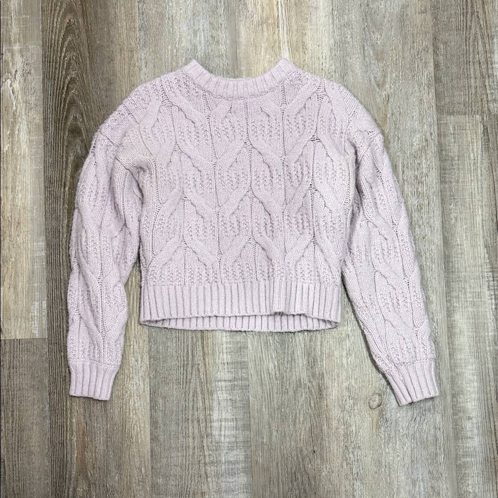 Cropped Cable Knit Sweater - Light Pink